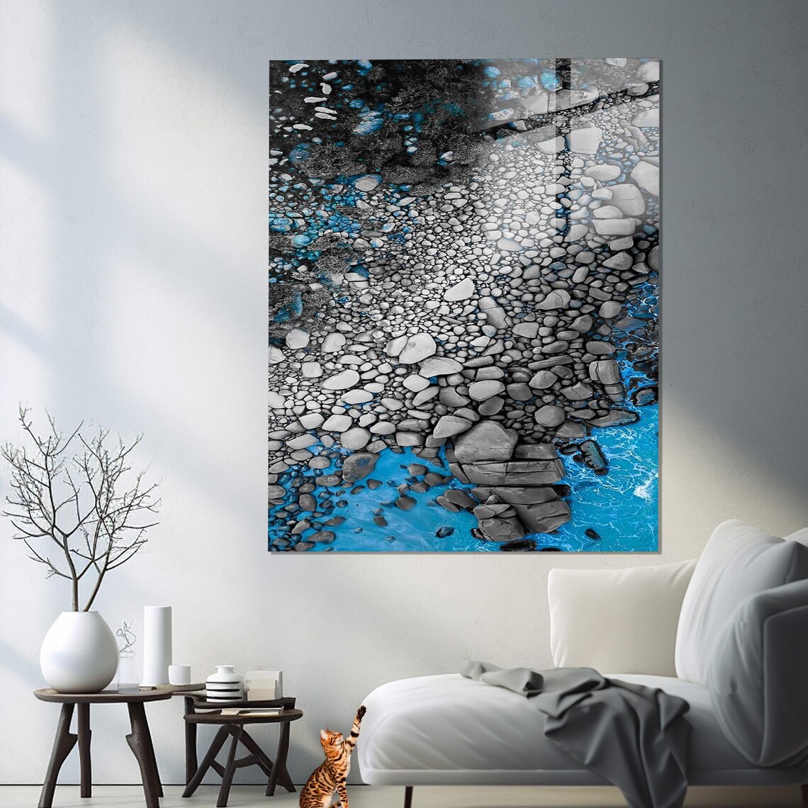 Smooth Pebbles Rocky Riverbed Blue Water Nature Detail Gallery Poster - Image 2