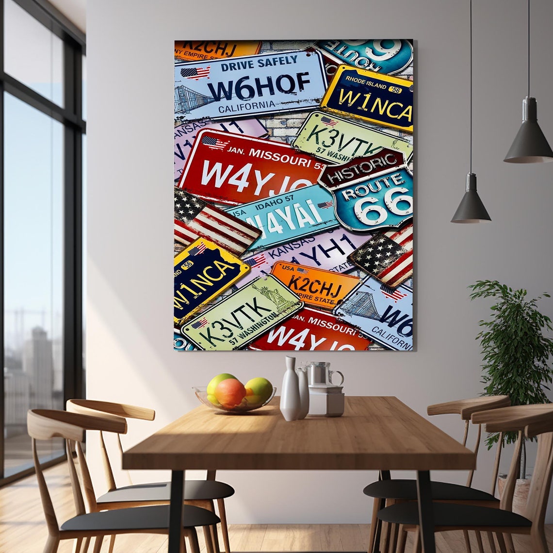 Vintage Route 66 License Plates Collage Americana Garage Wall Art - Image 2