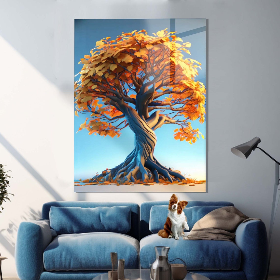Orange Autumn Tree Blue Sky Twisted Trunk Fall Wall Art Poster - Image 3