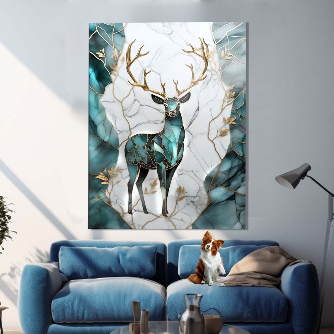 Golden Antler Stag Teal Marble Mosaic Art Elegant Wall Poster - Image 3