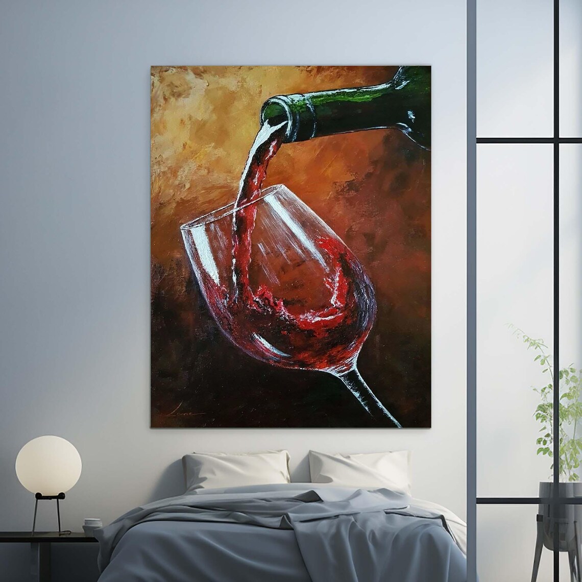 Red Wine Pouring Into Glass Oil Painting Still Life Wall Art - Image 2