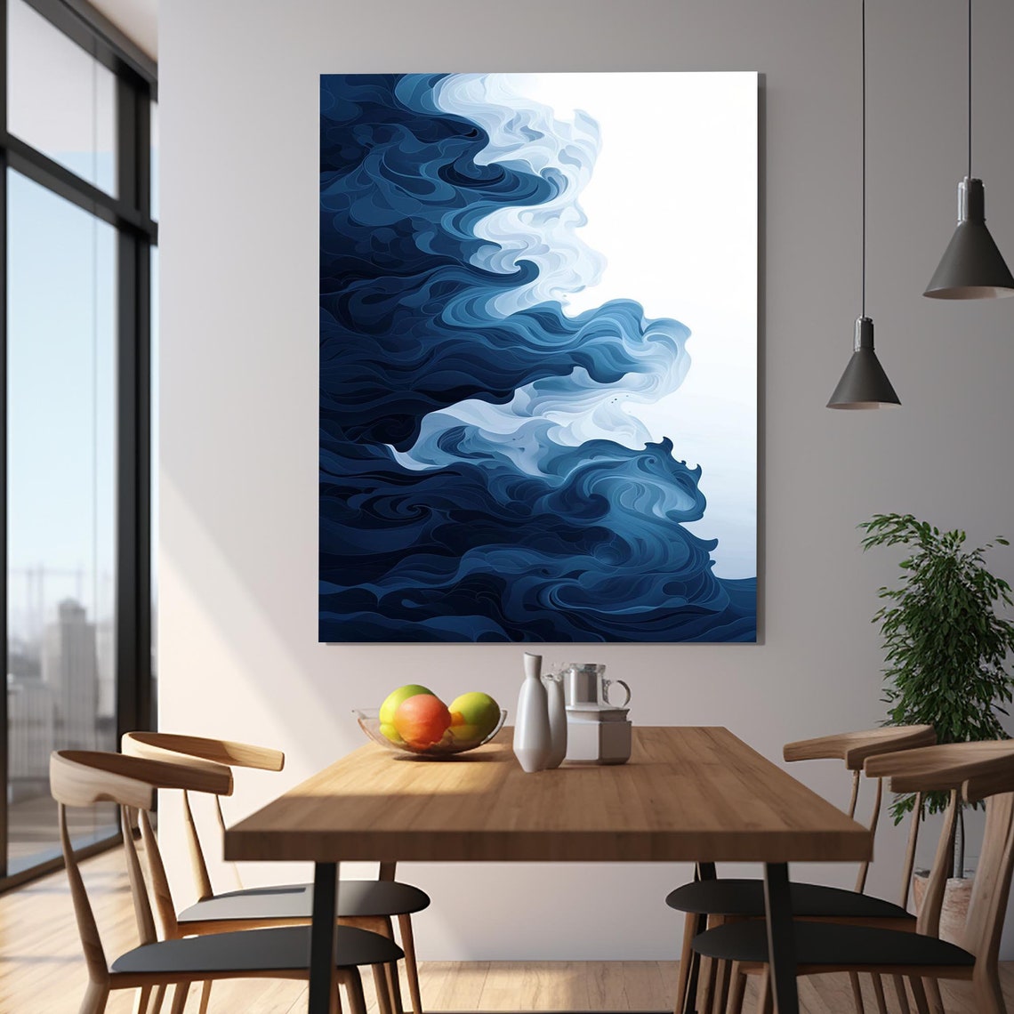 Midnight Blue Ocean Wave Swirl Abstract Fluid Blue Art Print - Image 3
