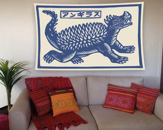 Dragon Tapestry Ethnic Tapestry Animal Tapestry Minimalist Tapestry Blue Tapestry Wall Decor Wall Tapestry Modern Room Modern Tapestry