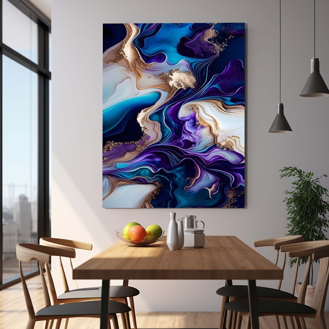 Purple Marble Glass Mosaic Floral Wall Art Print - Image 2