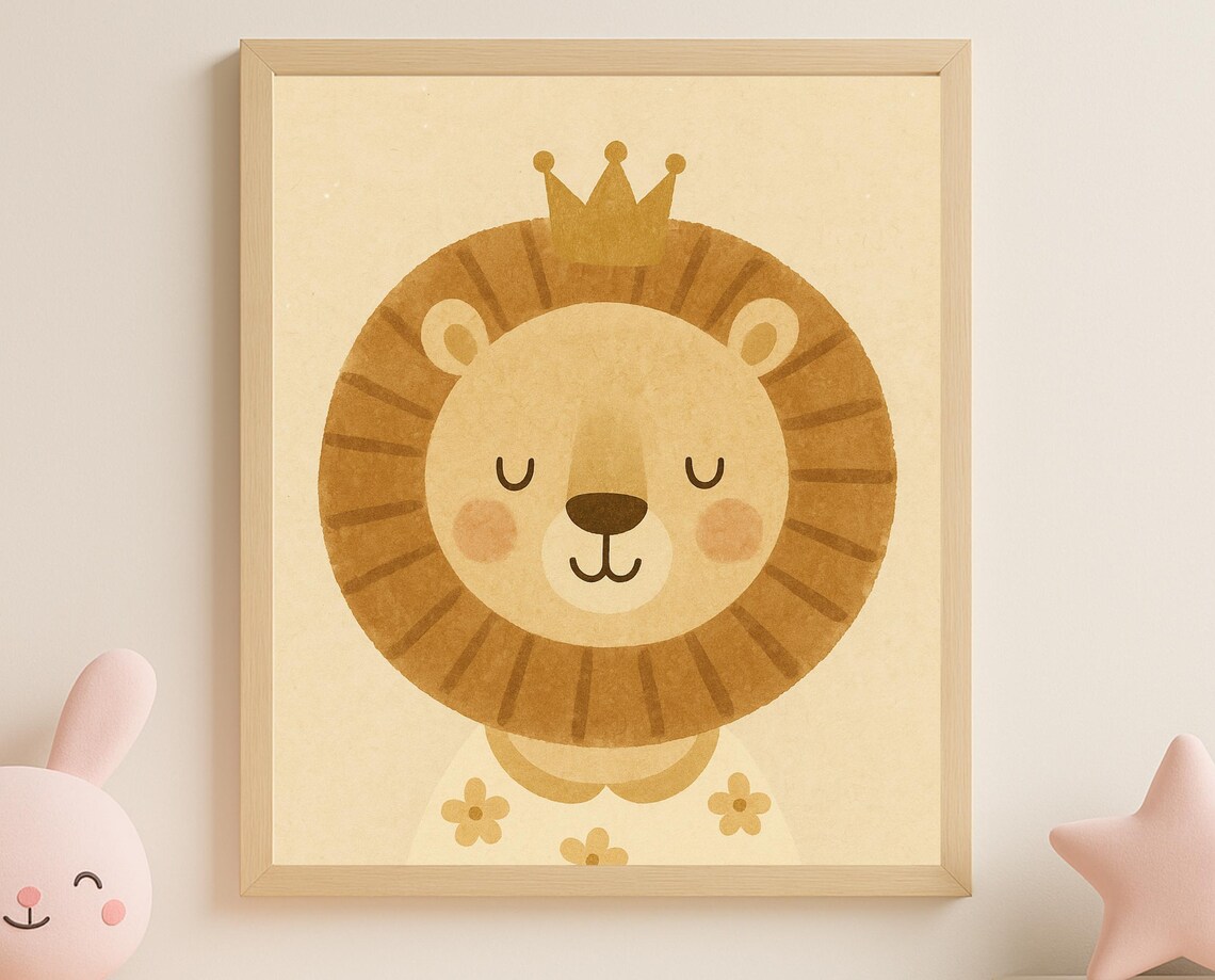 Sleepy Crowned Lion King Cute Royal Safari Nursery Kids Poster