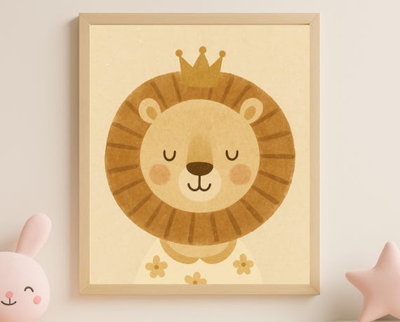 Crowned Lion Nursery Wall Art Royal Jungle Animal Poster For Toddler Room Decor Baby
