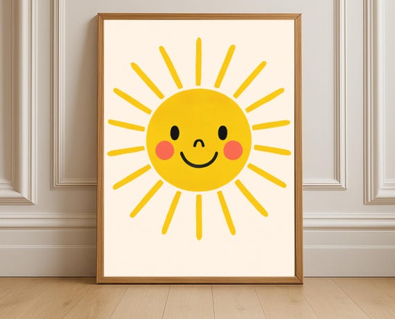 Smiley Sun Nursery Print Retro Kids Room Decor Instant