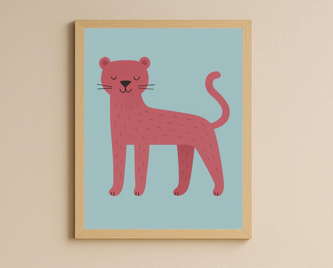 Playful Pink Panther Bold Cute Jungle Animal Nursery Kids Poster
