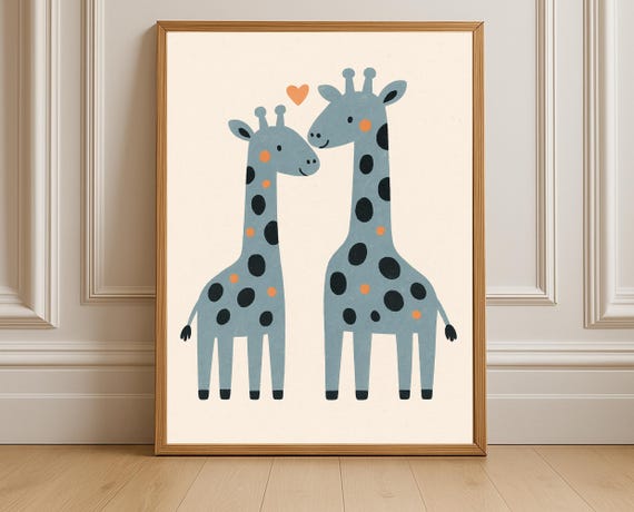 Giraffe Love Wall Art Nursery Poster Print Gender Neutral Kids Room Decor Instant