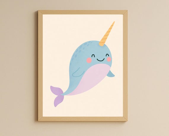 Narwhal Nursery Wall Art Ocean Animal Decor For Kids Room Baby Drawing Cute Poster