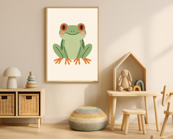 Smiling Red Eyed Tree Frog Orange Toes Jungle Nursery Poster