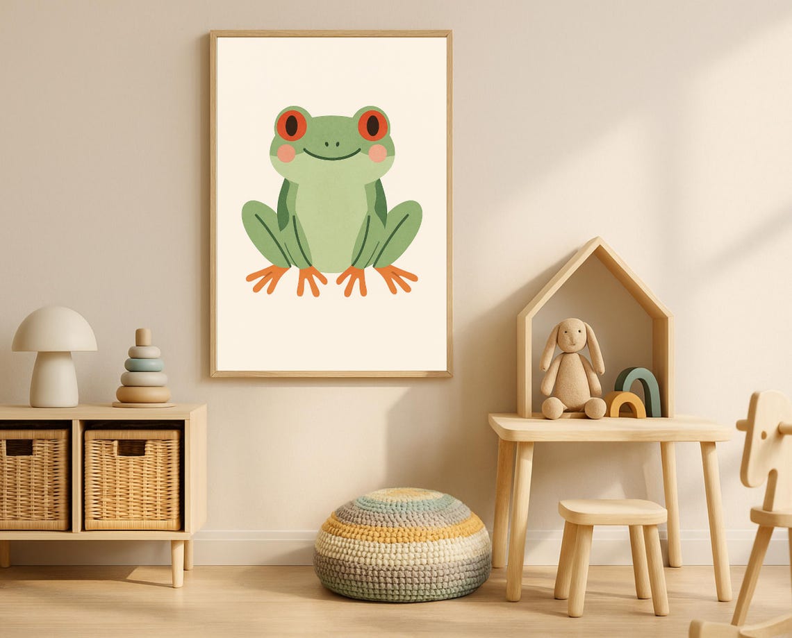 Smiling Red Eyed Tree Frog Orange Toes Jungle Nursery Poster