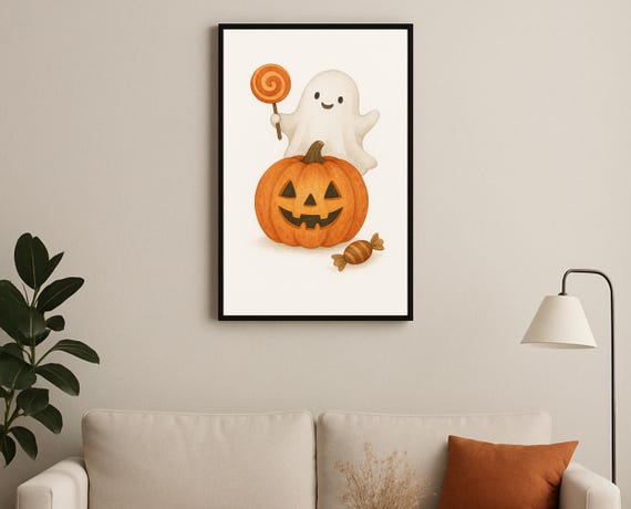 With Lollipop And Pumpkin Halloween Wall Art Kids Nursery Decor Trick Or Treat