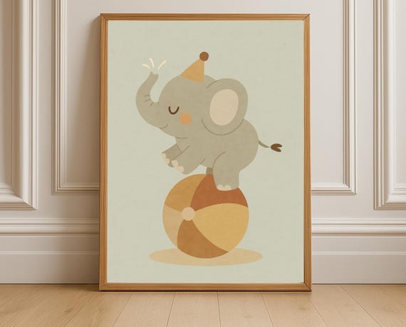 Balancing Elephant Nursery Wall Art Hobby Animal Series Cute Circus For Baby Room Decor