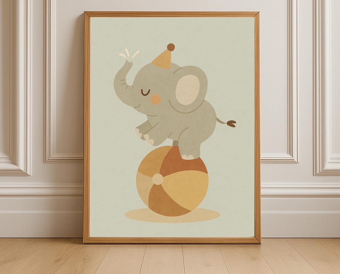 Balancing Elephant Nursery Wall Art Hobby Animal Series Cute Circus For Baby Room Decor
