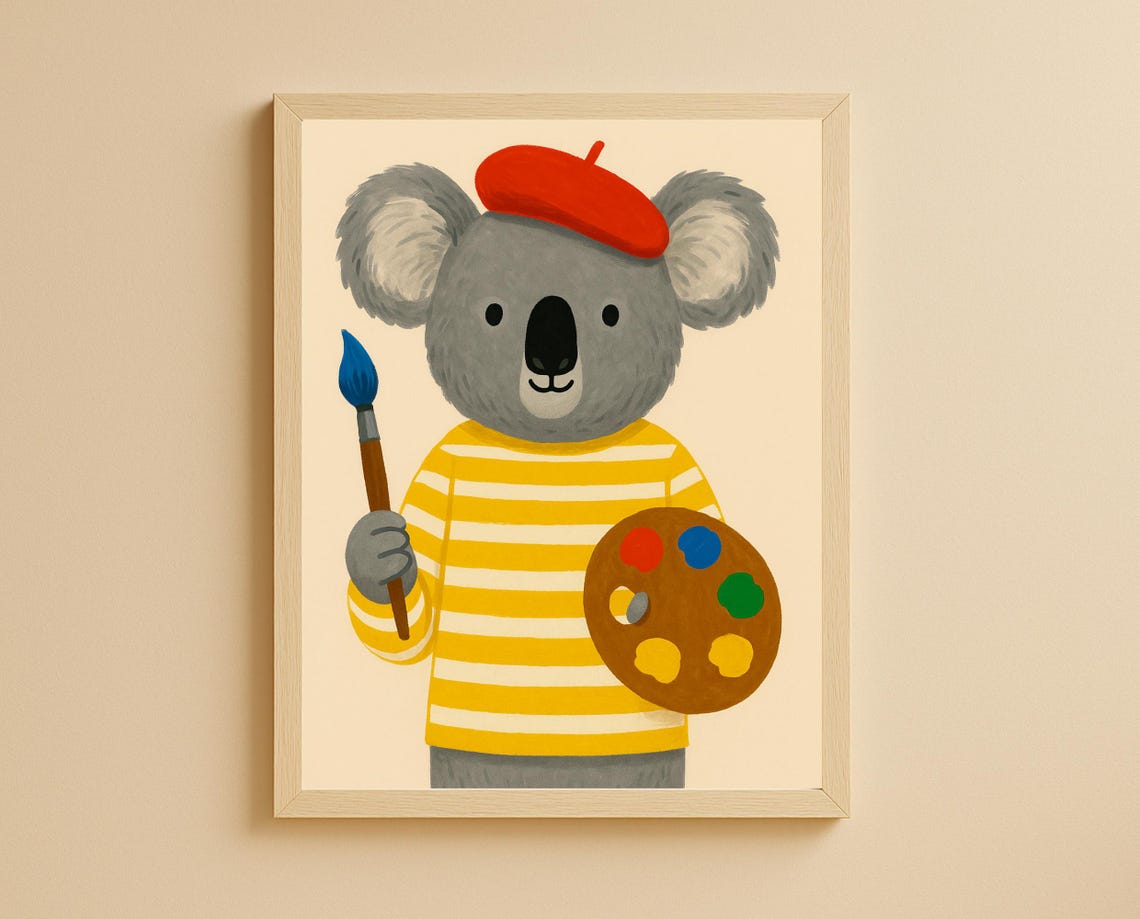 Painter Koala Wall Art Hobby Animal Nursery Poster For Kids Room Print Modern Playroom Decor