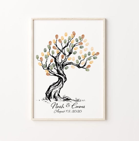 Wedding Thumbprint Tree Guest Book Wedding Fingerprint Tree Sketch Thumbprint Tree Family Fingerprint Tree