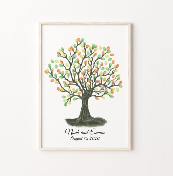 Pencil Sketch Fingerprint Tree Guest Book Wedding Thumbprint Tree Ink Painting Thumbprint Tree Family Fingerprint Tree