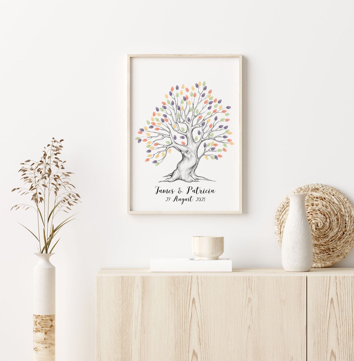 Wedding Sketch Fingerprint Tree Guest Book Wedding Thumbprint Tree Sketch Thumbprint Tree Family Fingerprint Tree - Image 2