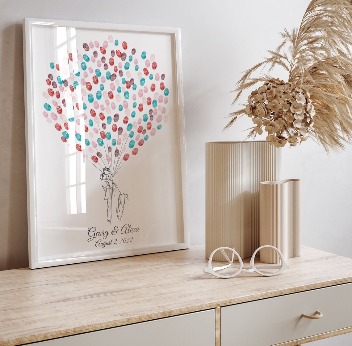 Wedding Couple Thumbprint Guest Book, Wall Art Print - Image 4