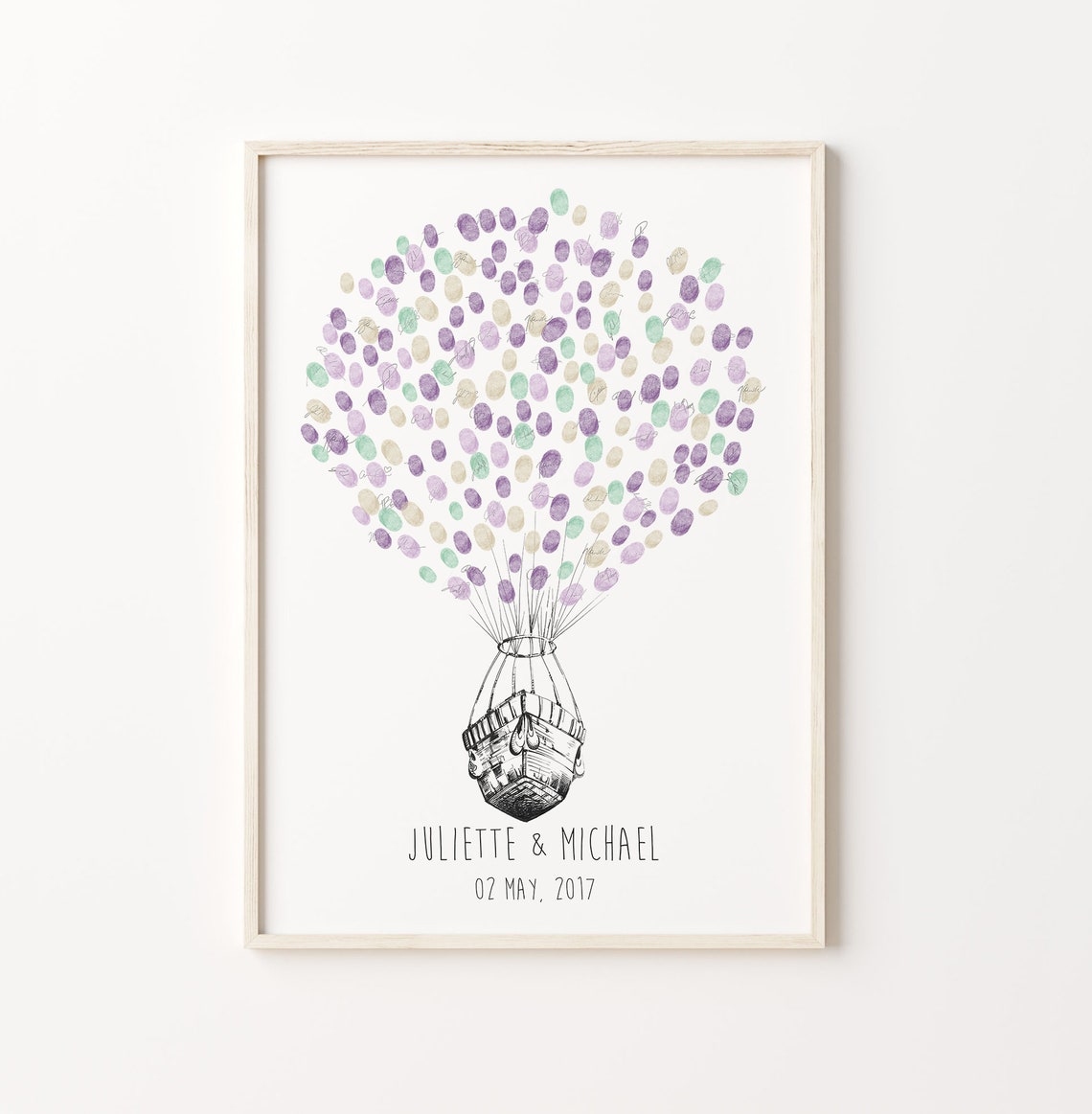 Air Balloon Thumbprint Guest Book, Sketch Poster