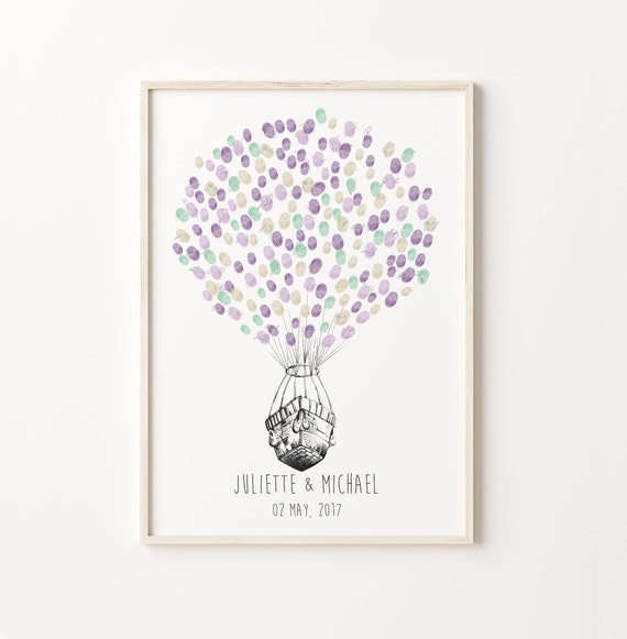 Air Balloon Thumbprint Guest Book, Sketch Poster