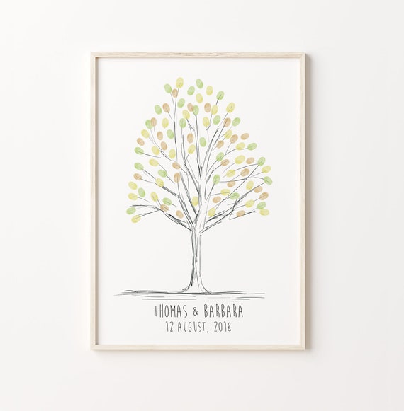 Thumbprint Guest Book Guest Book Wedding Fingerprint Tree Customizable Guest Book Sketch Thumbprint Tree Anniversary Book