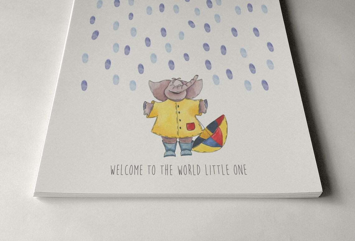 Elephant in Raincoat Welcome Baby Keepsake Guest Book Poster - Image 2