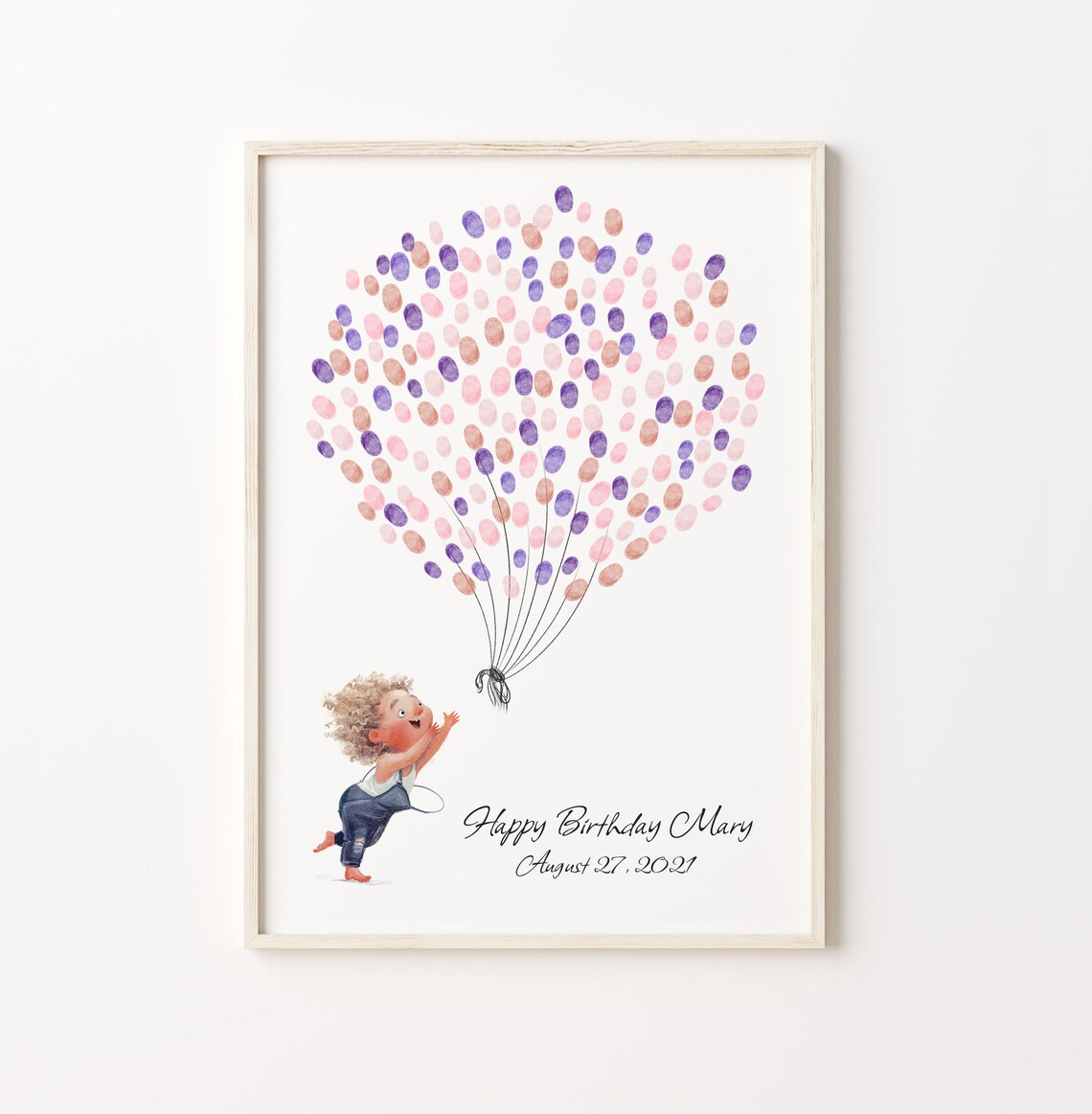 Baby Girl Catching Balloons Guest Book Birthday Fingerprint Balloon Baby Shower Guest Book New Born Thumbprint Tree