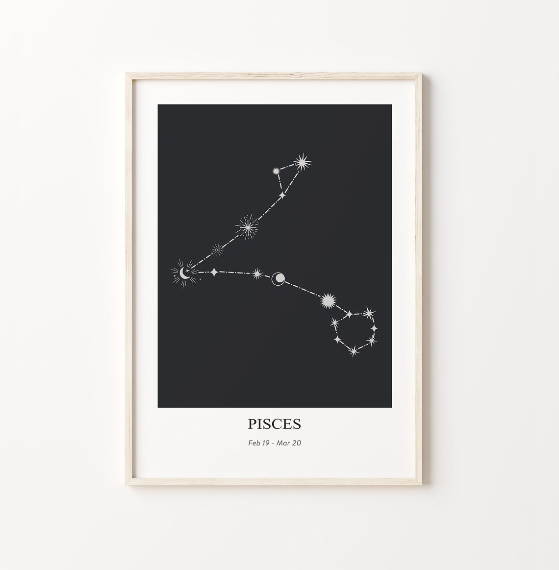 Elegant Pisces Constellation Star Chart Black Zodiac Sign Poster
