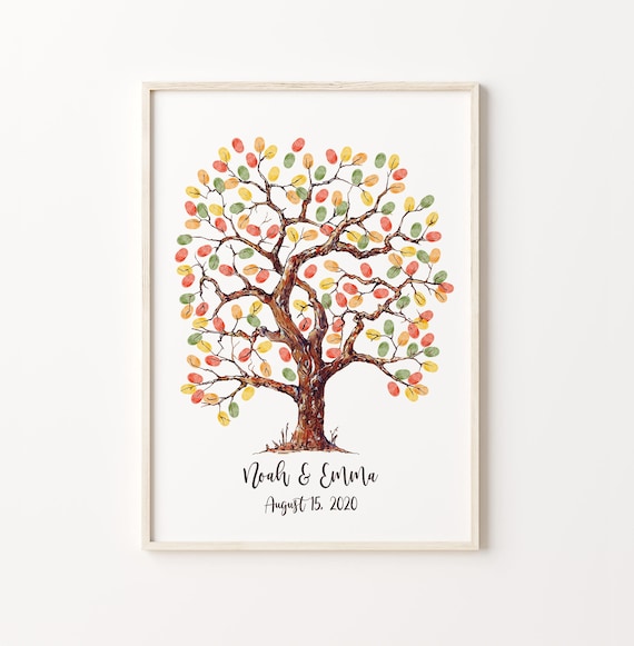 Colored Thumbprint Tree Wedding Guest Book Print