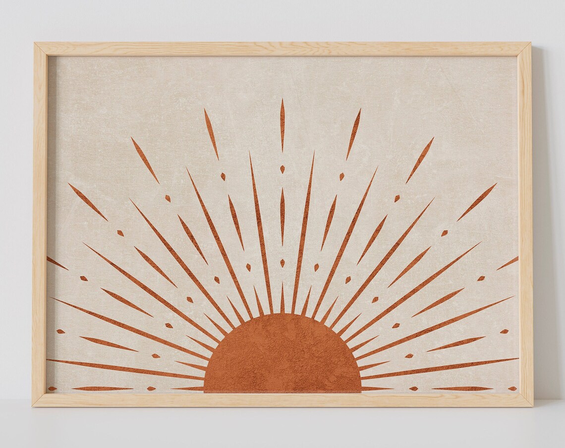 Sun Wall Print, Boho Abstract Sunset Art Print