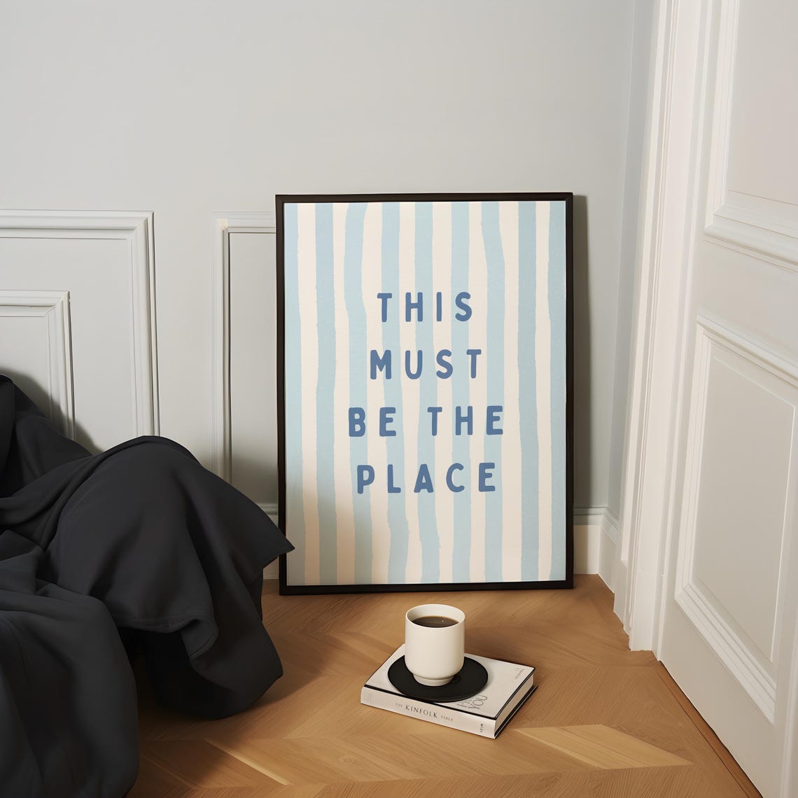 This Must Be the Place Quote on Light Blue Striped Wall Poster - Image 2