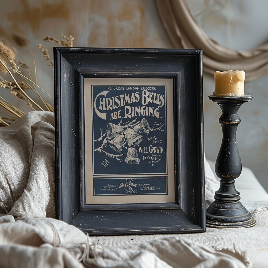 Christmas Bells Are Ringing Antique Sheet Music Cover Fine Art Print - Image 2
