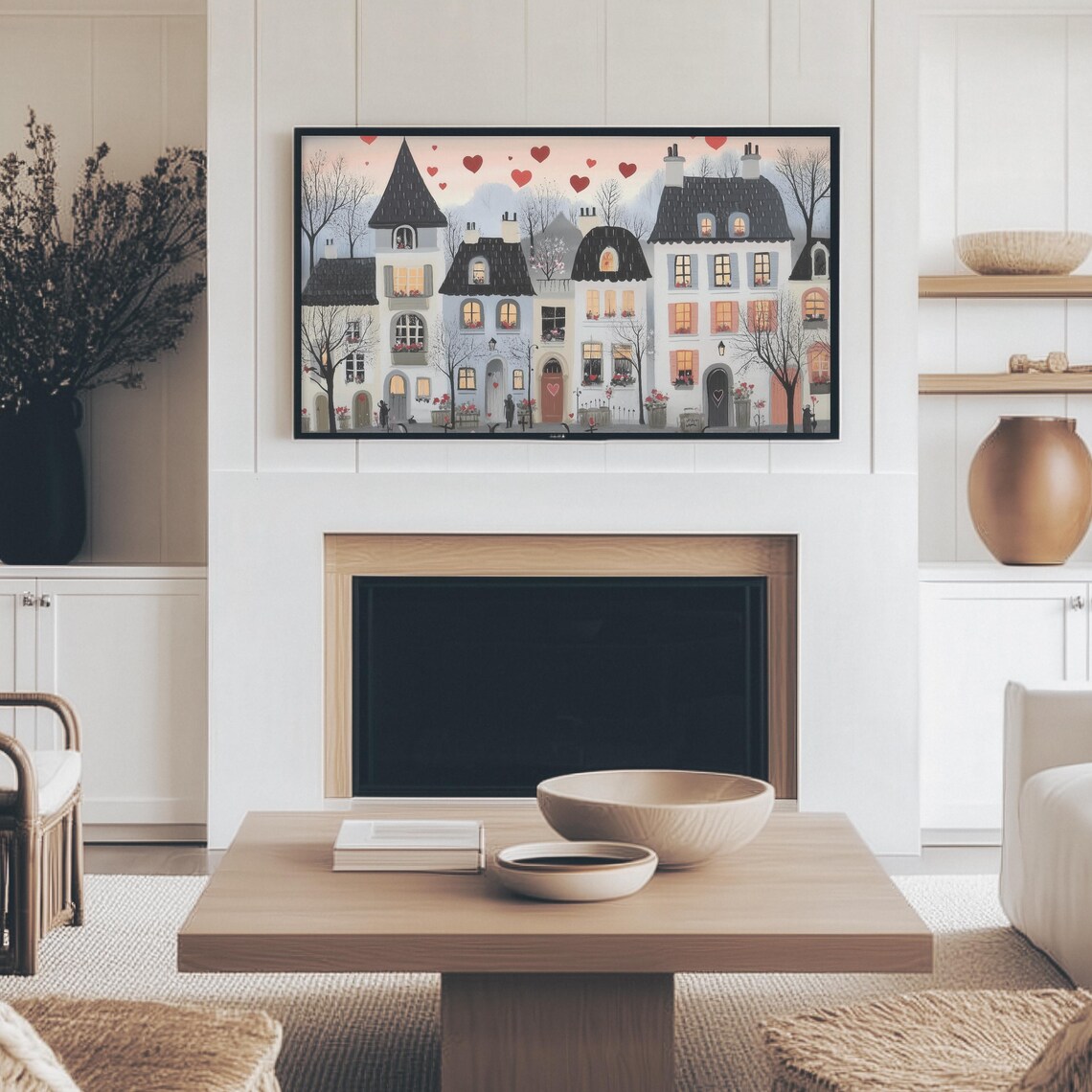 Charming European Street With Red Heart Balloons Romance Wall Art - Image 3