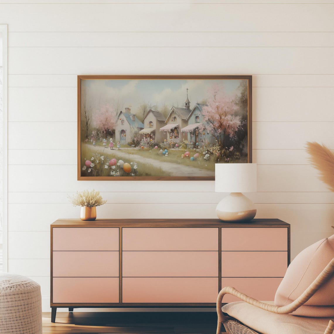 Easter Egg Hunt Pastel Village Children Spring Celebration Wall Art - Image 2