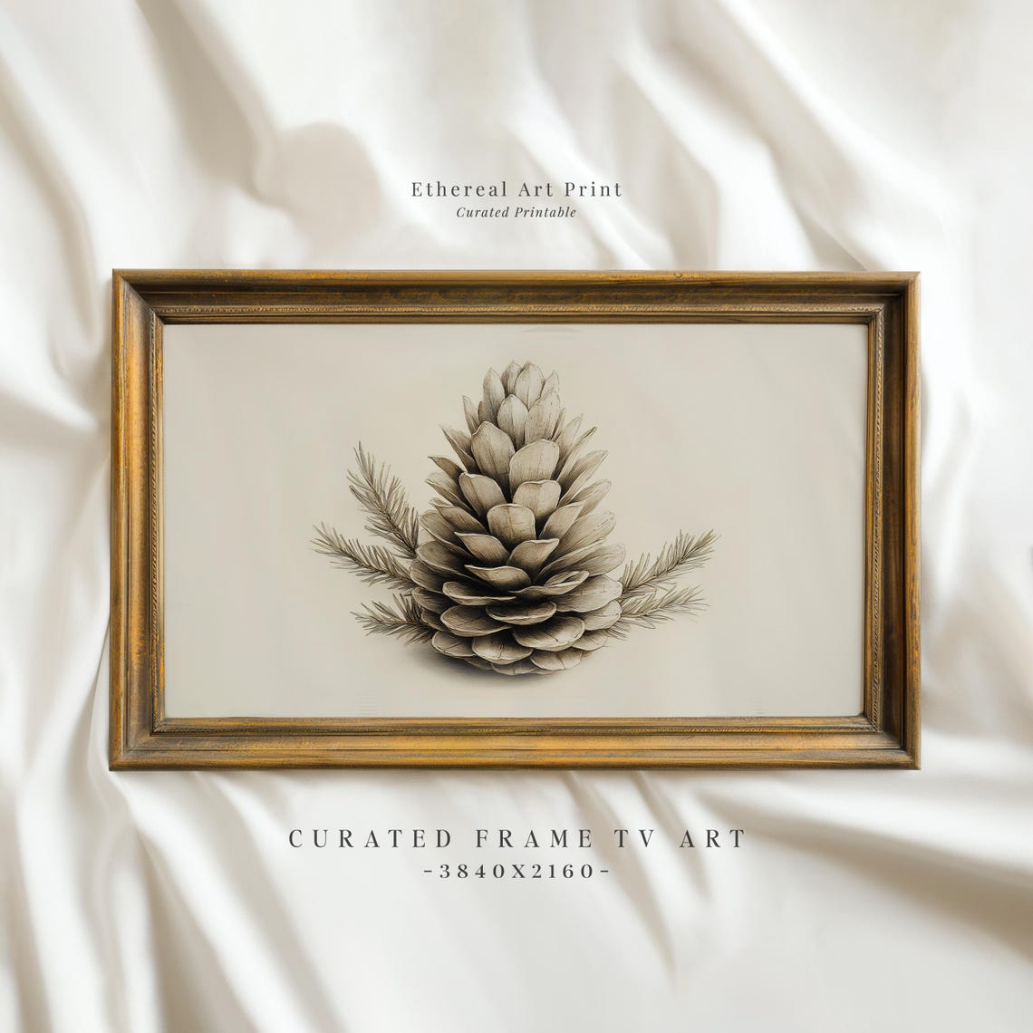 Monochrome Pine Cone Sketch Vintage Botanical Holiday Art Print