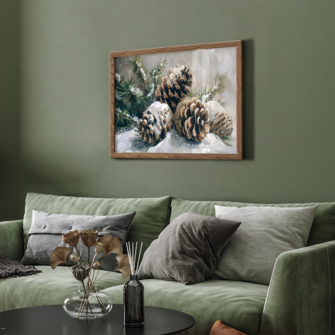 Snowy Pine Cones In Winter Forest Rustic Farmhouse Holiday Poster - Image 3