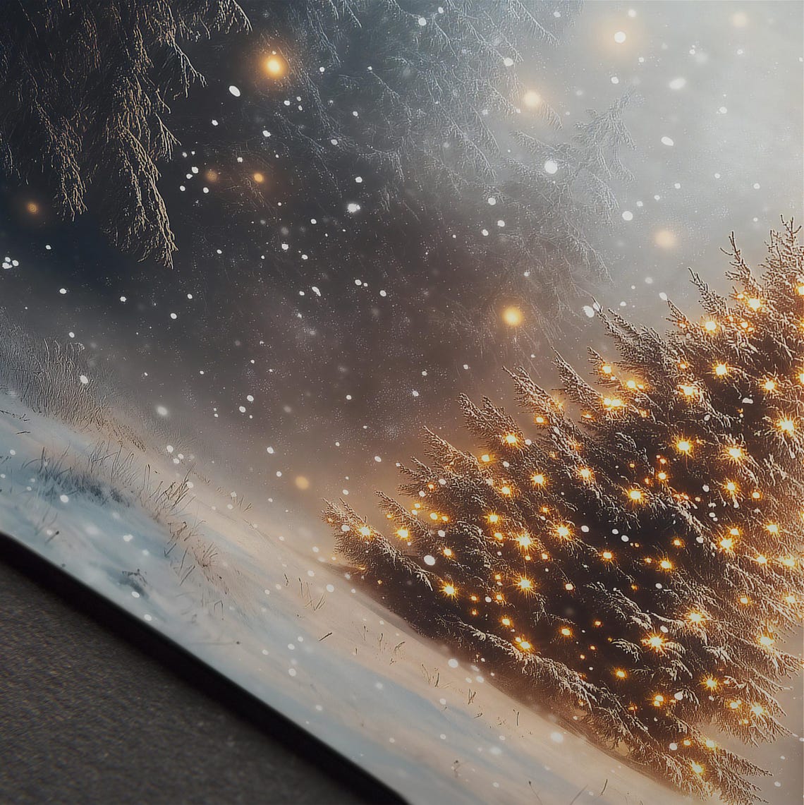 Lit Christmas Tree In Misty Snowy Winter Forest Morning Art Poster - Image 4