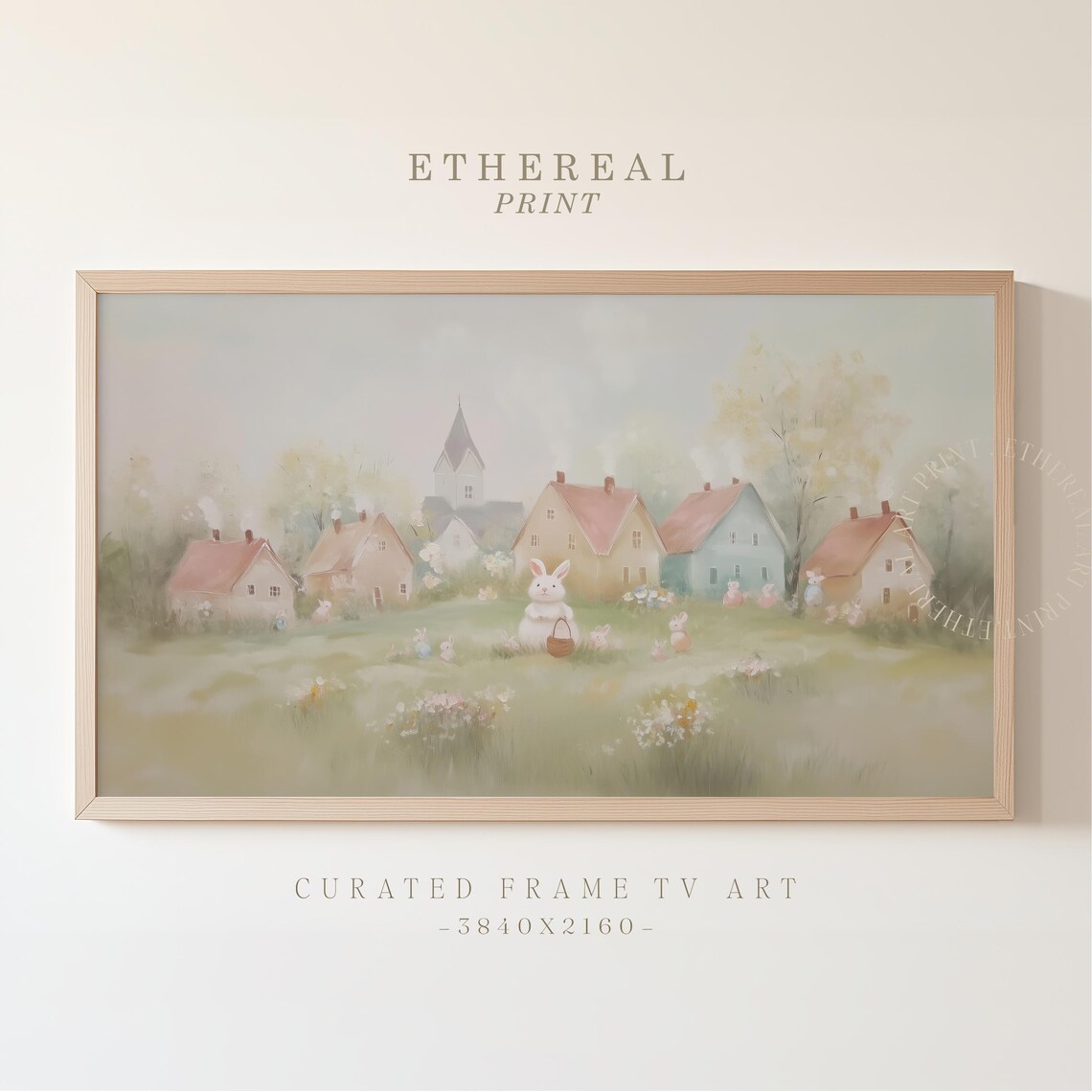 Vintage Easter Bunny Painting Frame Tv Art Moody Easter Village Frame Tv Spring Rabbit Decor Pastel Scene Screensaver