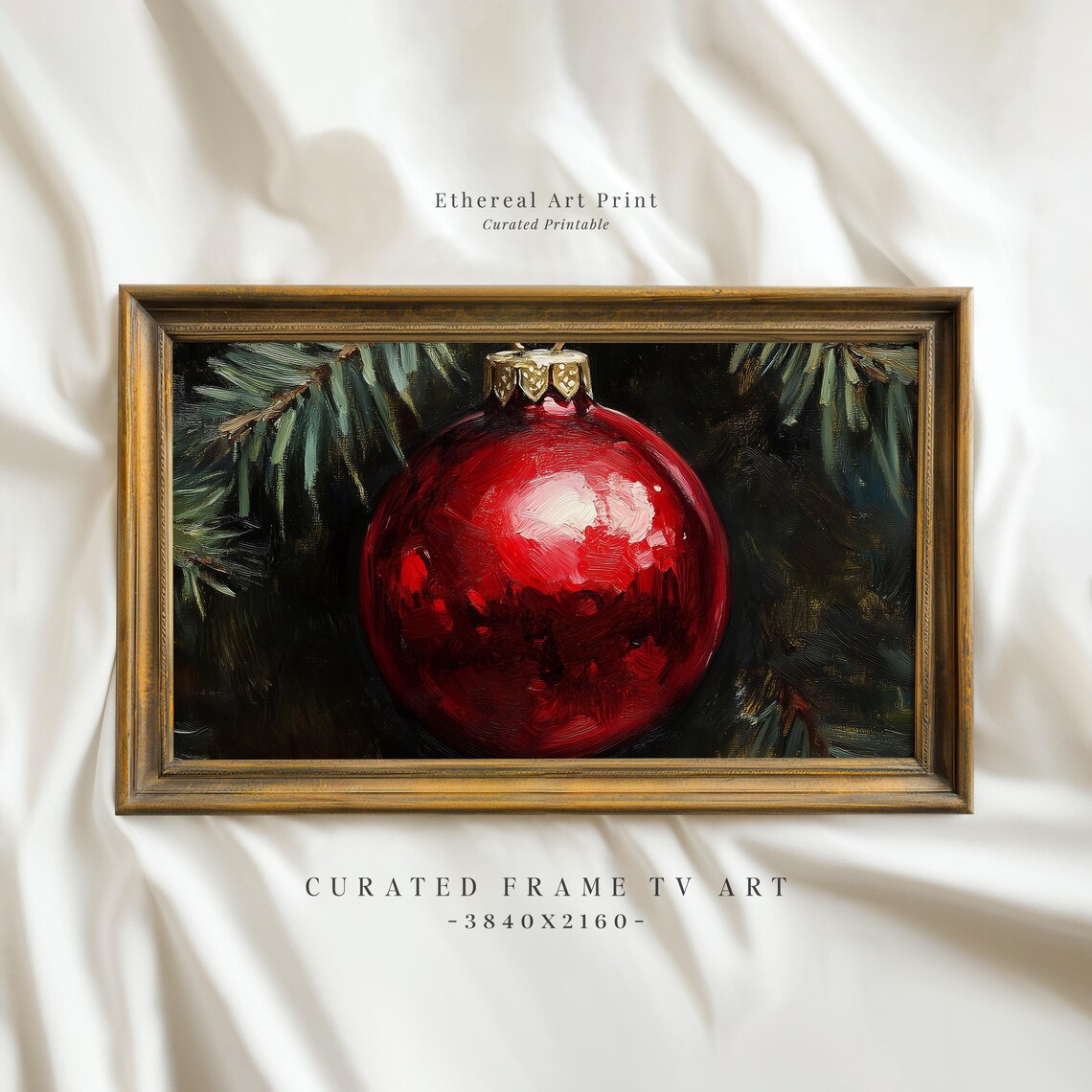 Vintage Christmas Red Ball Frame Tv Art Christmas Ornament Painting Frame Tv Holiday Festive Screensaver Xmas Farmhouse Decor