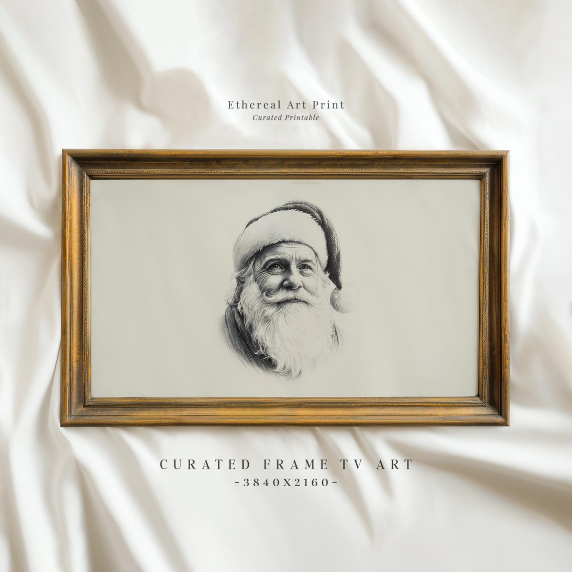 Smiling Santa Claus Sketch Drawing Vintage Style Christmas Wall Art