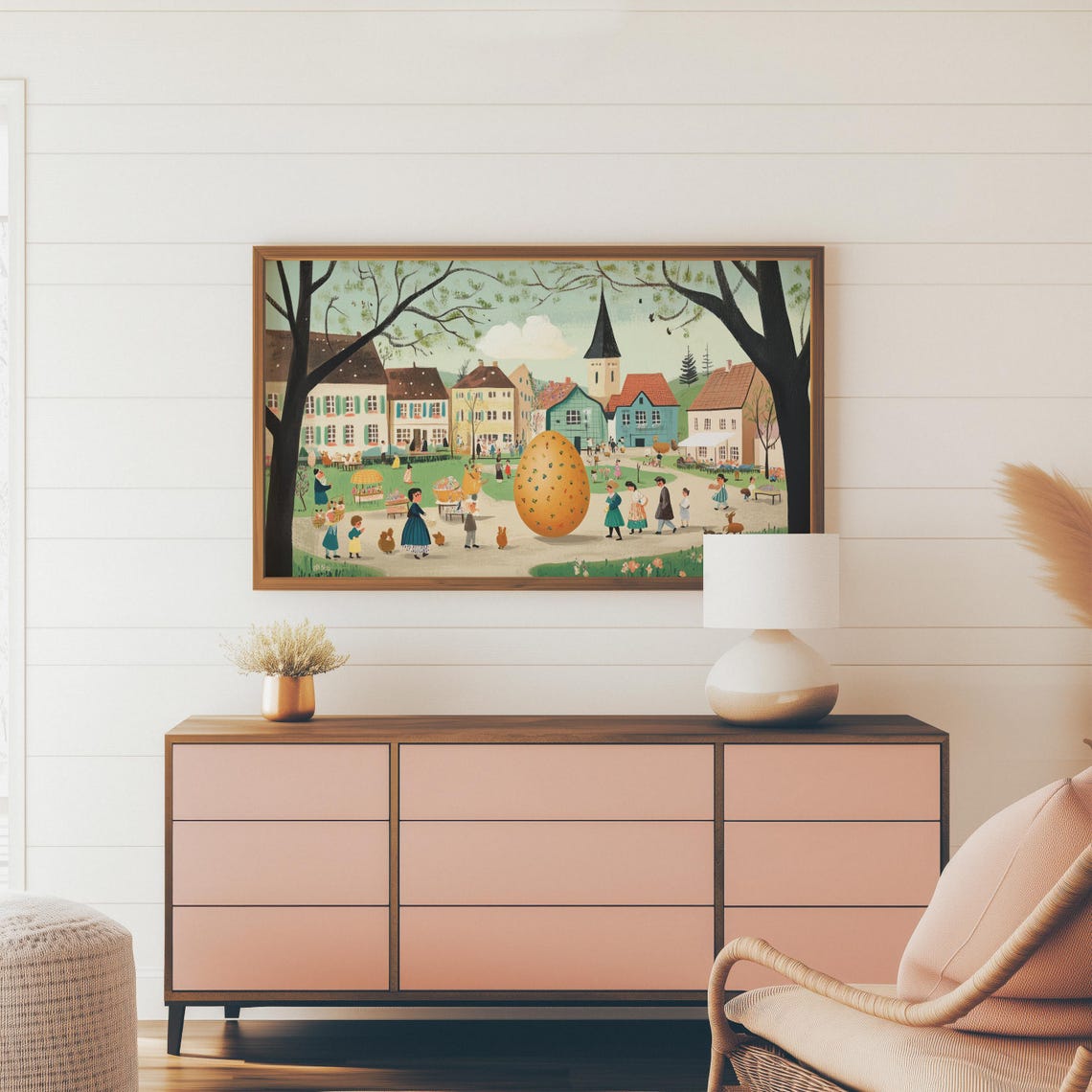 Village Green Giant Orange Easter Egg Spring Market Folk Art Print - Image 4