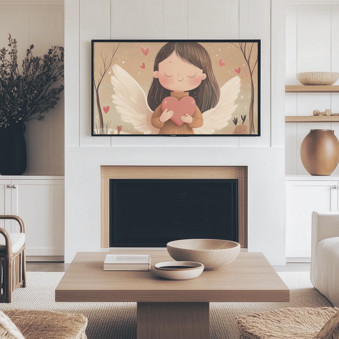 Cute Angel Girl Holding Heart Whimsical Valentines Day Tv Art - Image 4