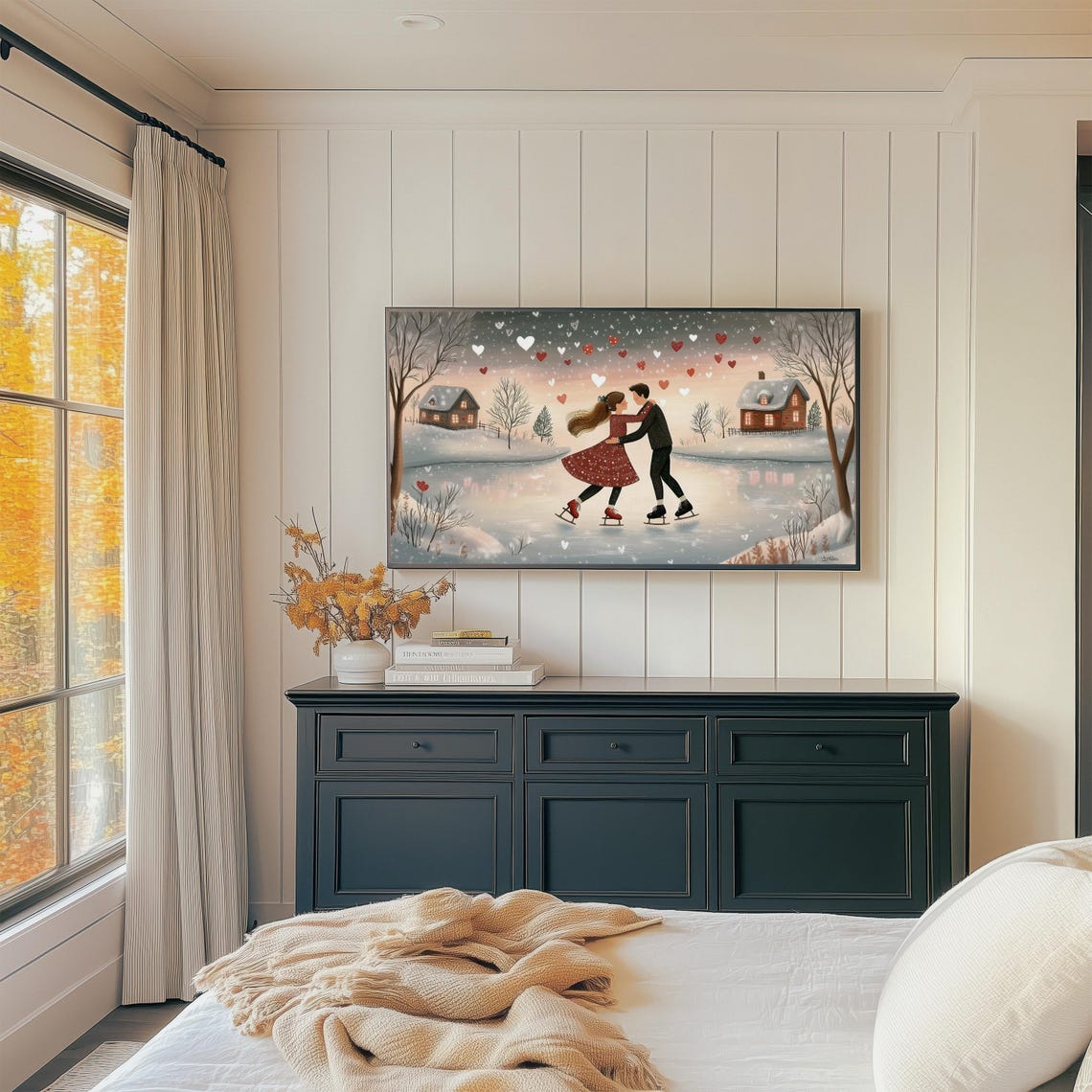 Sweethearts Skating Under Falling Hearts Valentines Tv Art Print - Image 3