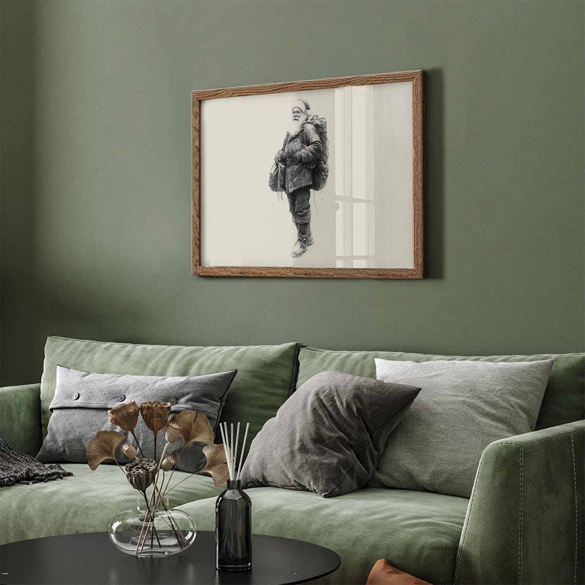 Santa Claus Hiker Sketch With Backpack Vintage Drawing Wall Art - Image 4
