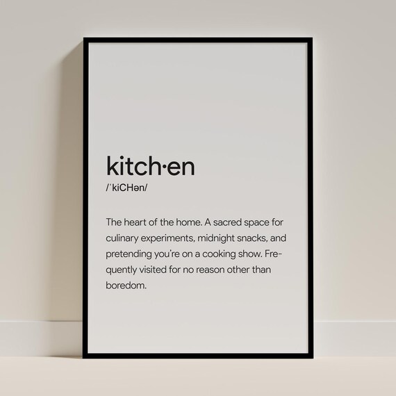 Kitchen Definition Funny Dictionary Typography Minimalist Home Poster