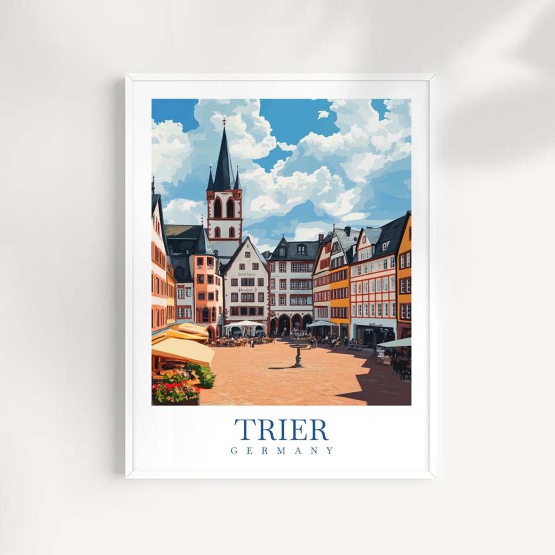Historic Trier Germany Old Market Square Church Tower Travel Poster