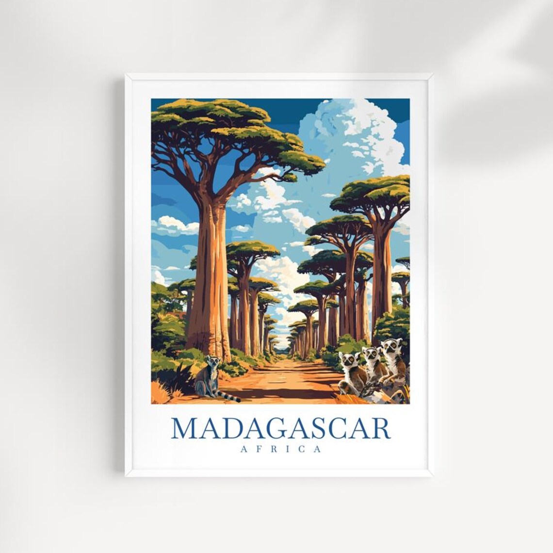 Madagascar Baobab Avenue Lemurs Wildlife Safari Africa Poster