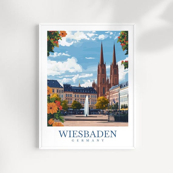 Wiesbaden Germany Travel Print Illustration Historic City Poster European Wall Art Gift